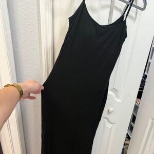 NWOT Long Black Maxi spagetti strap dress w/ built in compression